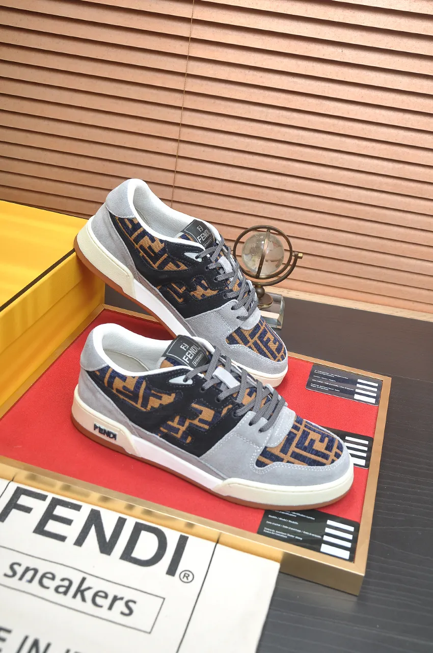 Men's shoes 💰600💶 [Fendi] The latest couple model 🔥 Many 💑 stars have the same style. FD match is a one-to-one replica of the original version. The first fendi match created by designer Kim Jones and Trainer basketball sneakers by Donkey. Material: Original silk leather. Lining: breathable mesh. Packaging: Original 1:1 matching high-end packaging. Size: Female 35-40 Male 38-44 (45 46. Custom-made (no return or exchange)